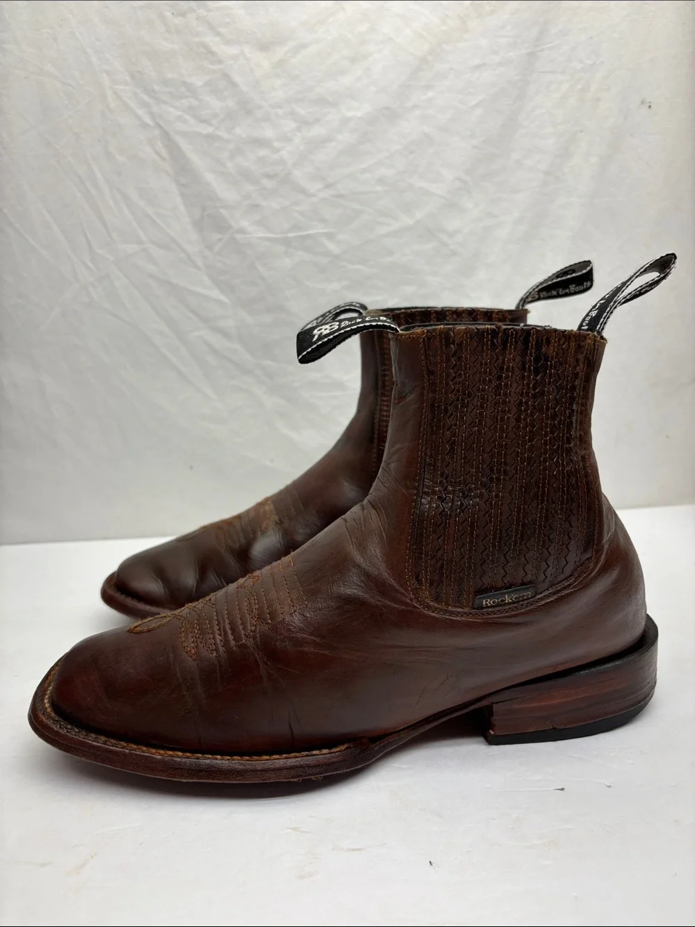 Rock Men's Brown Leather Western Ankle Boots, SZ 9